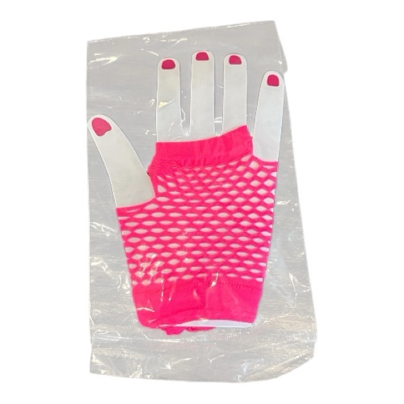 Pink Fishnet Fingerless Gloves 80s costume - Picture 1 of 4